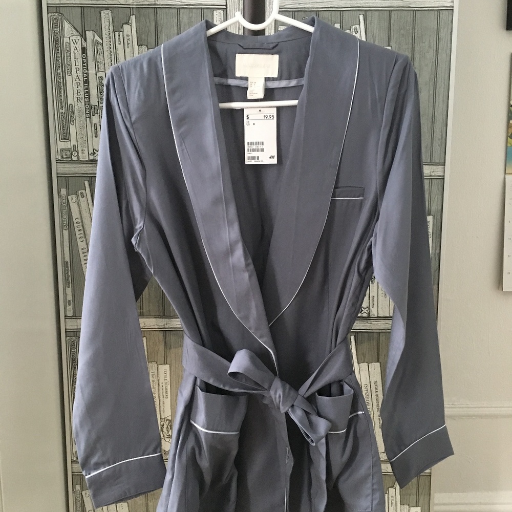 New H&M Kimono Jacket Belted Blazer Size 8 Grey hm